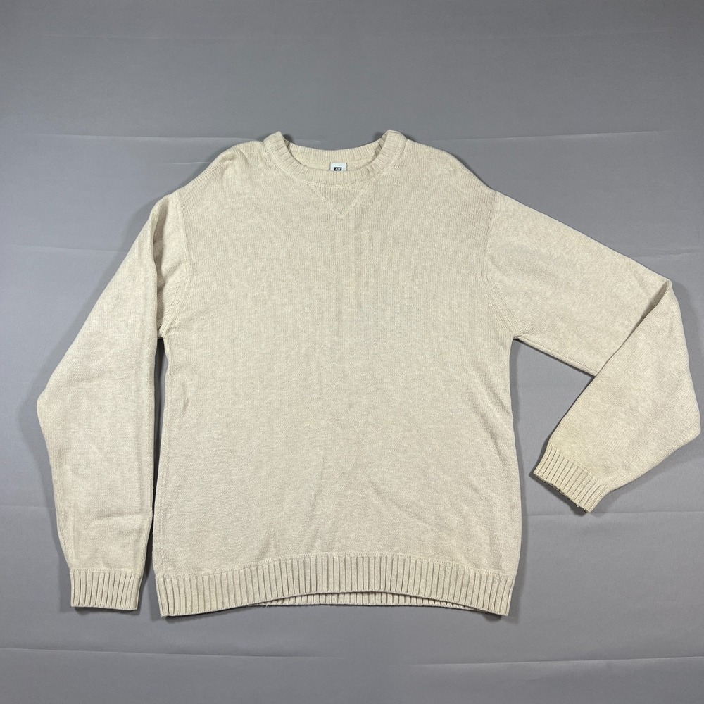 Gap Factory Store Knitted Sweater Mens Large‎ Beige Cotton Long Sleeve Crew Neck